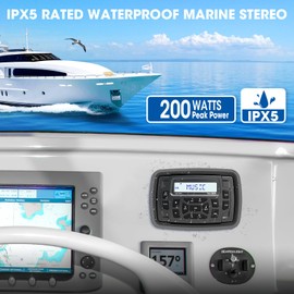 Bluetooth Marine Radio Receiver Waterproof - 200 Watts Boat Stereo Head Unit with Subwoofer USB AUX AM FM for ATV UTV RZR Motorcycle Golf Cart Spa Powersports