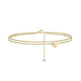 TINGN Tiny Initial Ankle Bracelets for Women, 14K Gold Filled Dainty Heart Initial Ankle Bracelet Beach Foot Chain Letter Anklet for Teen Girls Beach Jewelry Anklet with Initials D