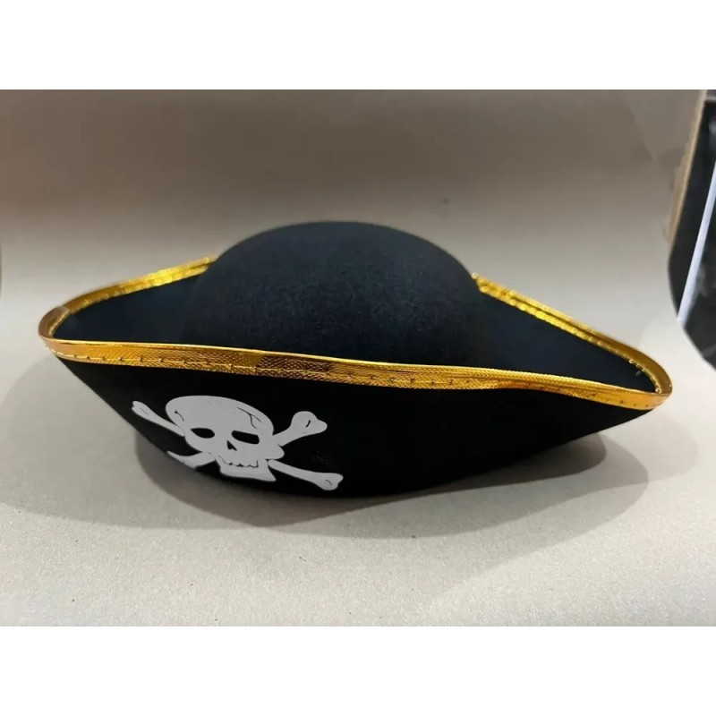 Sombrero pirata negro con contorno oro para halloween