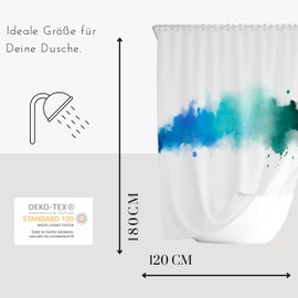 DROPHOP Shower Curtain 120 x 180 cm Textile Blue Turquoise Green Petrol Colour Gradient 100% Polyester Weighted Hem Opaque Waterproof Washable Anti-Mould Coating Includes 12 Stainless Steel Rings
