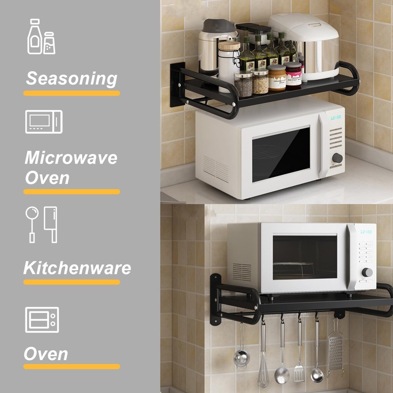 ILWorkTLs Wall Mount Microwave Oven Shelf with 6 Hooks,Wall Microwave