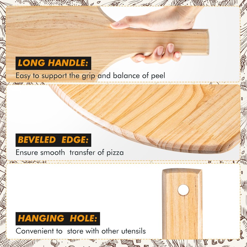 Bokon 2 Pack Wooden Pizza Peel, 16 x 14 Inch