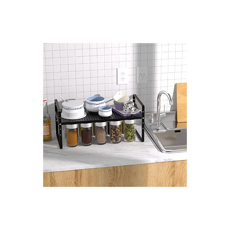IPEGTOP Extendable Metal Cupboard Shelf, Stackable Kitchen Organiser, Height Adjustable