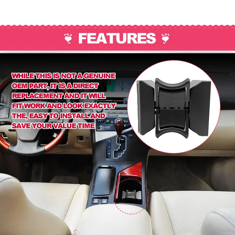 Black Center Console Cup Holder Insert Divider, Compatible with Lexus