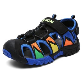 Littleplum Sandalias deportivas con puntera cerrada para niños pequeños, zapatos de verano para niños grandes, caminar, senderismo al aire última intervensión, Xblack/Blue, 1.5 Niño pequeño