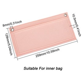 WADORN Felt Purse Organizer Insert, Handbag Liner Organizer Women Pochette Conversion Kit Rectangle Envelope Bag Insert Liner with Grommet Eyelets for Kirigami Wallet, 25.9x12.8cm (Pink)