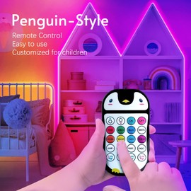 TJOY 65.6ft Kids Bluetooth LED Strip Lights, Music Sync Tape Lighting RGB Color Changing Lighting with Penguin Style Remote, APP Control, LED Lightis for Bedroom, Room DIY (APP+Remote+Mic)