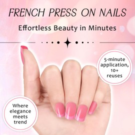 Ladiery French Press on Nails Short Square, Pink Reusable lightweight Fake Nails with Glue Tool Kit for Weddings Festival Vacation Gift 24PCS