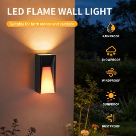 Modern Black LED Dynamic-Flame Effect Wall Lights,12W,3000K,Waterproof