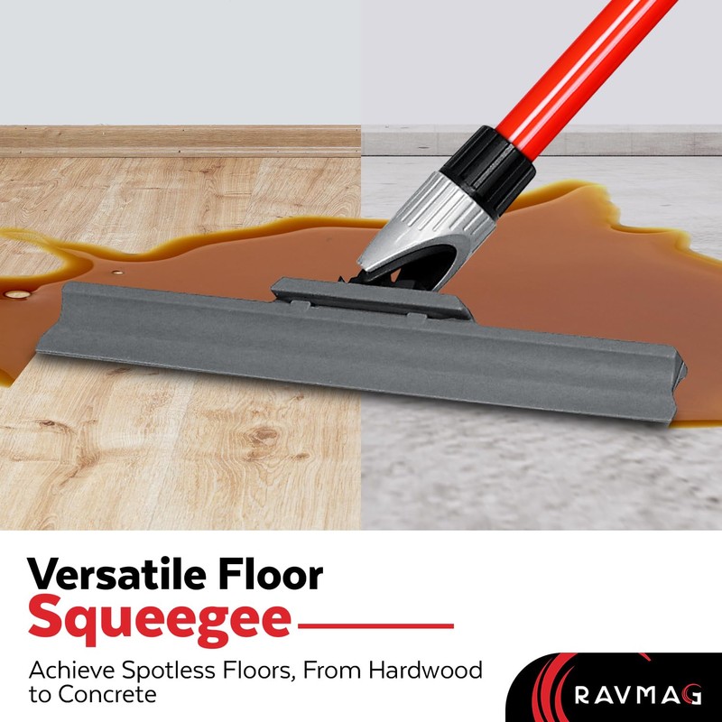 Silicone Floor Squeegee with 55-Inch Long Handle, 12-Inch Single Cast