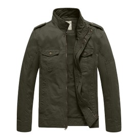 WenVen Men's Military Casual Cotton Jacket Outwear (Army Green, X-Large)
