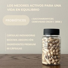 ATMA Suplemento Alimenticio Probióticos 498 mg | 60 Cápsulas Vegetales con Tapa a Prueba de Niños | Mezcla de Cepas Activas | Apoyo Digestivo Natural 