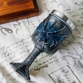 Alikiki - Copa medieval de dragón azul grande, regalo de mazmorras y dragones, cálizes de tronos, mercancía de acero inoxidable, taza de café y vino, regalo de cumpleaños, regalo de fiesta