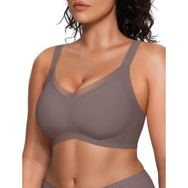 Vertvie Plus Size Full Coverage Wireless Supportive Comfortable Bra Back Fat Smoothing Wirefree Bras for Large Breasted Women(Grey,XX-Large)