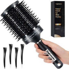 STYLEMATE Round Brush, Nano Thermal Ceramic & Ionic Tech Round Barrel Hair Brush with Boar Bristles, Roller Brush for Blow Drying, 4 Free Clips (Black, 4 inch, Barrel 2.7 Inch, 65mm)