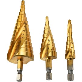 ZAFAYA HSS Step Drill Bit Spiral Flute 3-Piece Set 4-12mm/4-20mm/4-32mm, HSS Titanium Coated Drilling Tool Multi-functional Hex Shank High Speed Steel