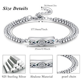 TUGHRA Urn Bracelet for Ashes for Women 925 Sterling Silver Sunflower Cremation Jewelry Abalone Shell Memorial Gifts for Ashes Keepsake Locket Bracelet for Women Mom (D-Sunflower)