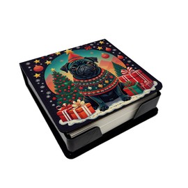 Caroline's Treasures Black Pug Christmas PU Leather Note Paper Holder with Artist-Designed Cover, Desk Accessory, Office Gift