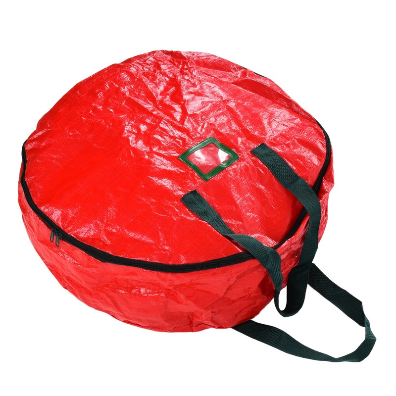 Christmas Wreath Storage Bag PE Woven Fabric Dustproof Round Red