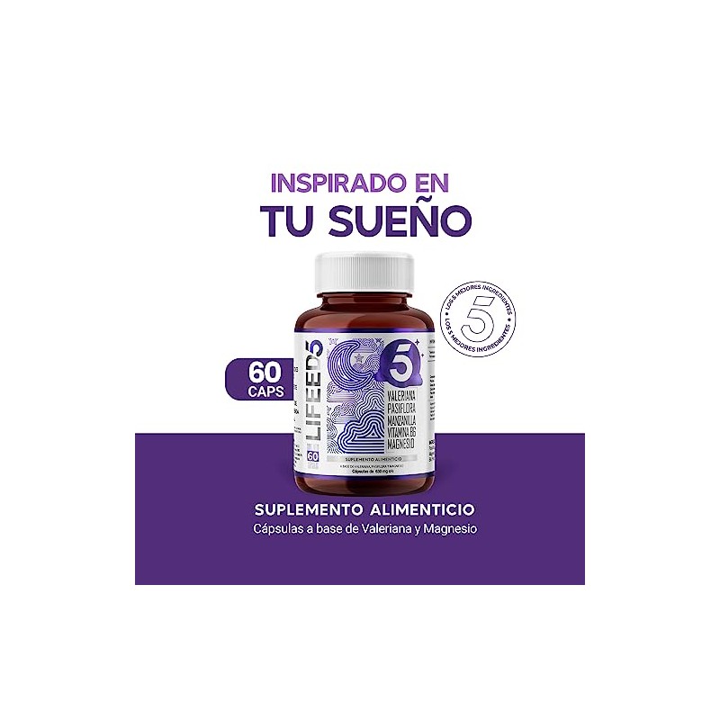 Lifeed5 Sleep Magnesio Vitamina Complejo Valeriana Pasiflora Manzanilla Cápsulas 630