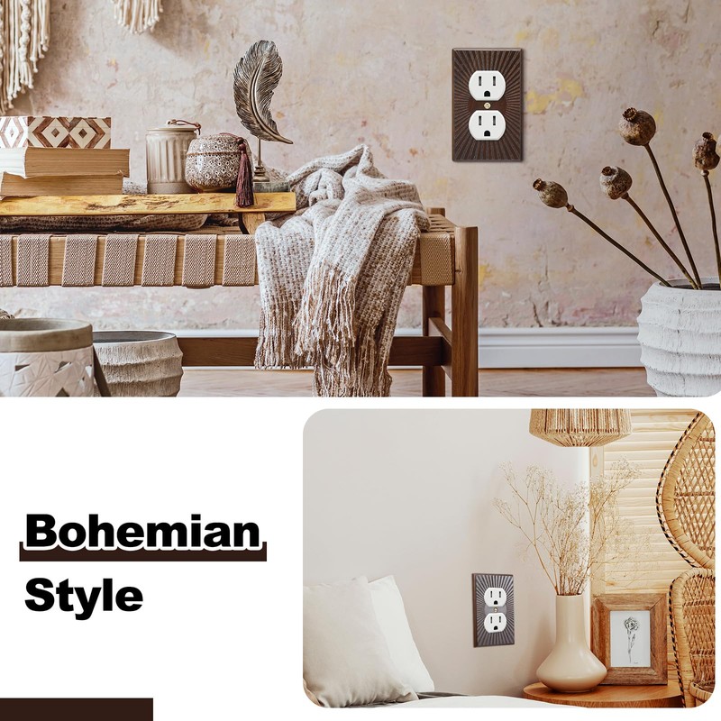 Pinkunn 10 Pack Walnut Wood Light Switch Cover Plate Boho