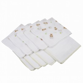 Gauze Handkerchiefs, Set of 10 (5 patterned, 5 plain)