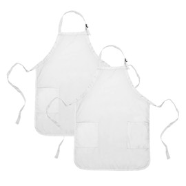 DALIX Apron Commercial Restaurant Home Bib Spun Poly Cotton Kitchen Aprons (2 Pockets) in White 2 Pack