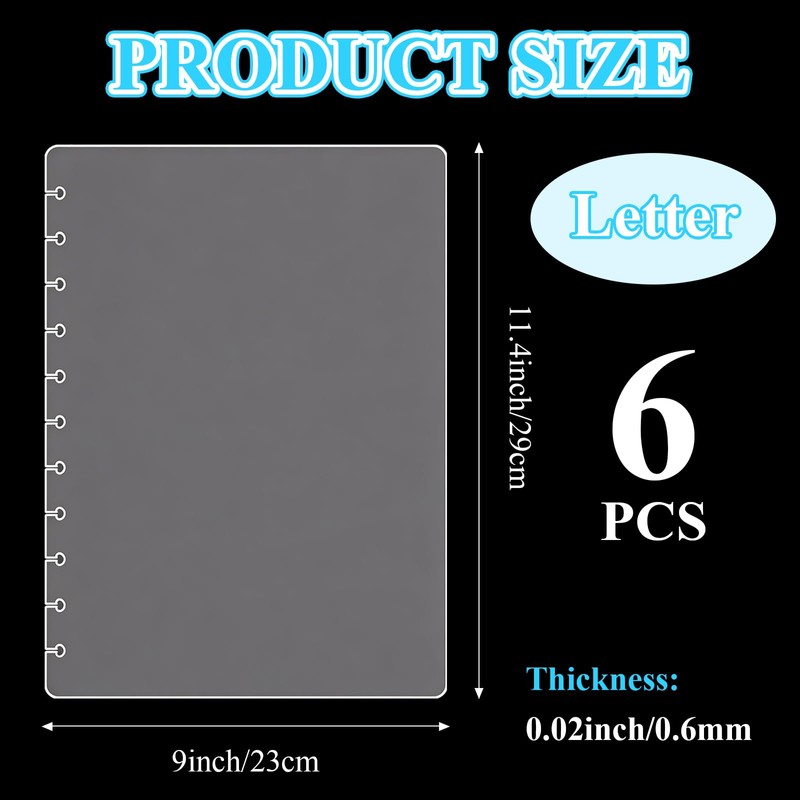 Supkiir 6 Pcs Letter Discbound Notebook, PP Clear Notebook Cover,