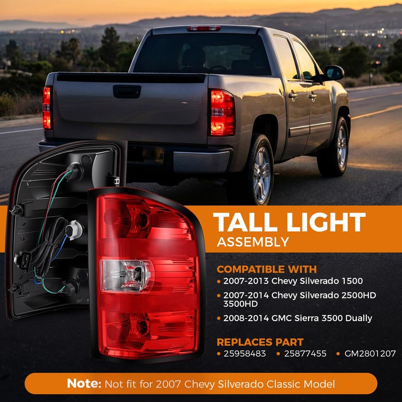 Passenger Tail Light Assembly for 2007-2013 Chevy Silverado 1500