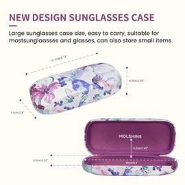 molshine Hard Shell Sunglasses Case, Portable Large Glasses Case with Cloth for Women Men Travel Work, Blue flowers