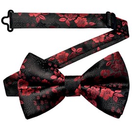 GUSLESON Floral Bow Ties for Men Pre-tied Adjustable Bowties for Wedding Business Party, Red / Black -2, general