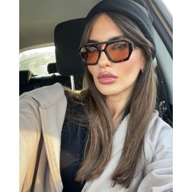 GIFIORE Trendy Designer Inspired Aviator Sunglasses for Women Men Hexagonal Square Thick Frame Double Bridge Sun Glasses (Tortoise/Champagne)