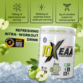 10X Athletic EAA Essential Amino Acids - Appletize, Muscle Recovery & Hydration, 450g, Vegan, Gluten & Lactose-Free, Supports Muscle Growth,Informed-Sport Certified