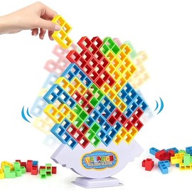 64 Pcs Tetra Tower Stack Game, Block Tumble Stacking Game Set, Balance Building Board Game for Kids Adults Family Night, Easter Party Indoor Activities, Educational STEM Toys for Ages 6+