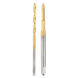 sourcing map Tap and Drill Bit Set, 1pcs M2 x 0.4 Straight Flute Thread Screw Tap & 1pcs 1.6mm Twist Drill Bit, Titanium Coated HSS-6542 Tapping Threading Tool Kit