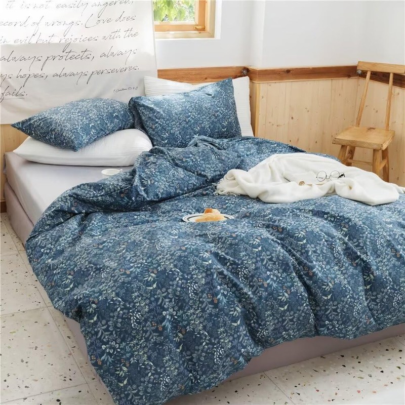 MKXI King Comforter Set Lightweight Bedding Set Blue Flowers and