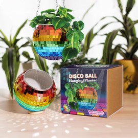 Bubblegum Stuff Disco Ball Hanging Planter Rainbow Edition - Hanging Planters for Indoor Plants - Spherical Shaped Plant Pots with Mirrored Exterior - Available in 6-inch and 8-inch Sizes…