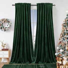 Dchola Emerald Green Velvet Curtains for Bedroom Window, Super Soft Vintage Luxury Heavy Drapes, Room Darkening Rod Pocket Curtain for Living Room, W52 by L63 inches, 2 Panels