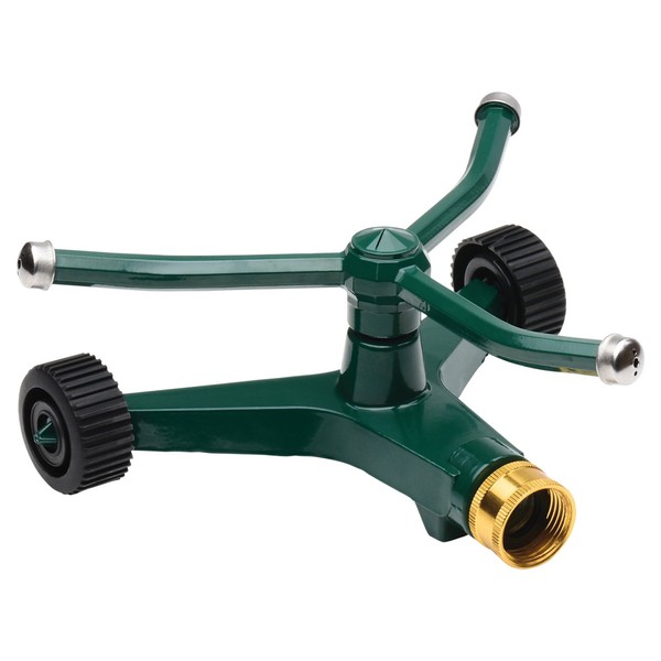 Melnor Metal Revolving Sprinkler; 3-Arm Rotary with Wheeled Base , Green , 45' - 7000
