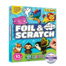 Craftikit ® Award-Winning Foil Art & Rainbow Scratch Art for Kids - 2-in-1 Arts and Crafts Kit for Kids Ages 4-10 - Animal Theme for Girls, Boys & Toddlers Ages 4, 5, 6, 7, 8, 9, 10