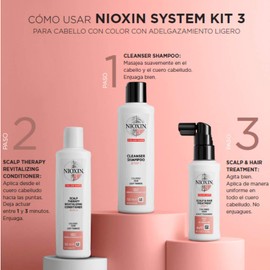 Nioxin Kit #3 de Crecimiento de Cabello, para Caída Moderada y Cabello Teñido (3 Piezas: Shampoo 300ml, Acondicionador 300ml, Tratamiento 100ml)
