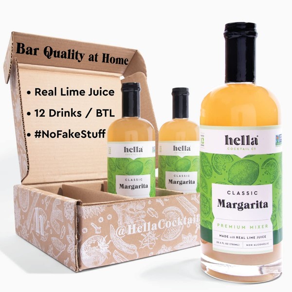 Hella Cocktail Co. Classic Margarita Premium Cocktail Mixers, 750ml (3 Bottle Set) - Made with All Natural Ingredients and Real Lime Juice