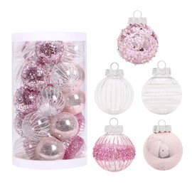 25Pcs Christmas Ornaments Sets 2.36” Christmas Ball Ornaments Christmas Tree Ornaments Shatterproof Xmas Balls Bulbs for Holiday Wedding Party Christmas Tree Decoration（Pink White）