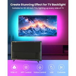 26.25ft RGB+IC LED Strip Lights for 75-100 Inch TV, Backlight Behind TV with Music Sync, Bluetooth APP & Voice Control, 44 Scene Modes, Ambient Lighting for Gaming, Bedroom, Living Room, Mood Lighting