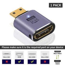 Poyiccot Mini HDMI to HDMI Converter Adapter 8K, 48Gbps HDMI Mini-HDMI Converter Adapter, 2.1 Standard Mini HDMI Male to Female Converter Extension Adapter Compatible with 3D, 8K@60hz, 4K, 2160P
