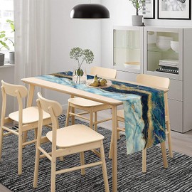 Camino de mesa para decoración de mesa, color azul marino, mezcla de líneas doradas agrietadas, mármol para cocina, comedor, corredores para fiesta, decoración del hogar, 13 x 108 pulgadas