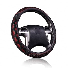 Flying Banner car Steering Wheel Cover Faux Leather Massage Universal fit 3D Honeycomb Hole Anti-Slip Sporty 15 Inches (Red with Black)