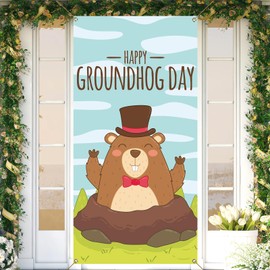Nepnuser Happy Groundhog Day Door Cover Welcome Spring Party Decoration Classroom February Seasonal Front Door Hanging Banner