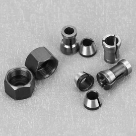 QWORK® 6 Pieces Router Collet Chuck Set, Carbon Steel, High Precision Steel Collet Chuck for Woodworking and Engraving Machines, 6mm, 6.35mm, 8mm with 2 Nuts