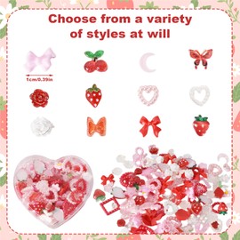 Luxvara 1 Karton Nail Charms,Mischen Nagel Schmuck Set,Rote Erdbeere, Blumen, Sterne, Strass Nail Art Dekoration,3D-Nagelanhänger,Für Frauen und Mädchen Nagel-DIY-Zubehör